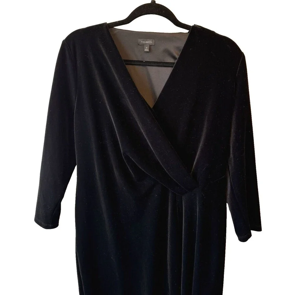 Talbots Dress Size Medium Black Velvet Faux Wrap V Neckline‎ Holiday - Picture 3 of 9